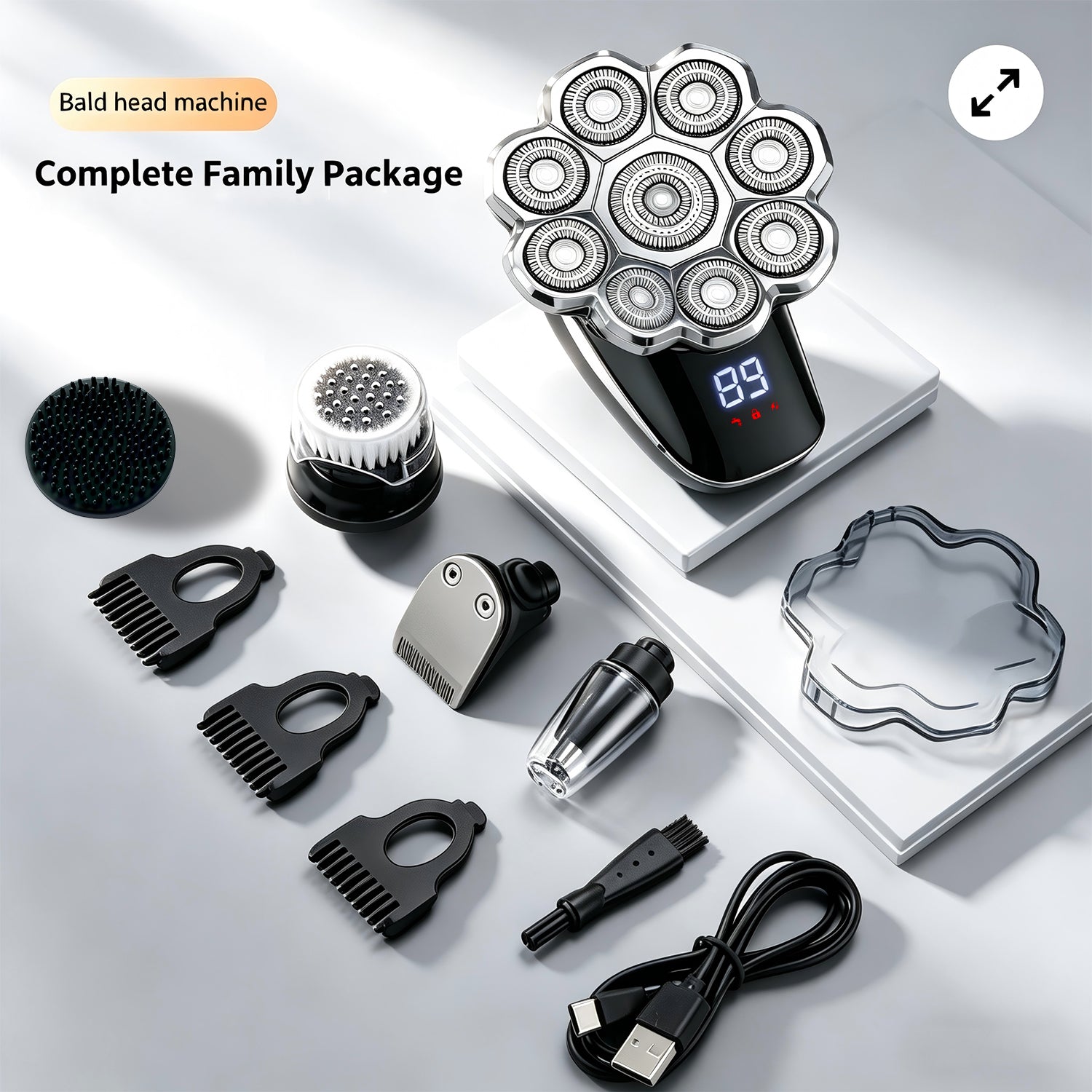 LARGNER 9D Rotary Shaver – 5-in-1 Men’s Electric Grooming Kit, Cordless 360° Floating Head Shaver with LED Display, Model LK-9350