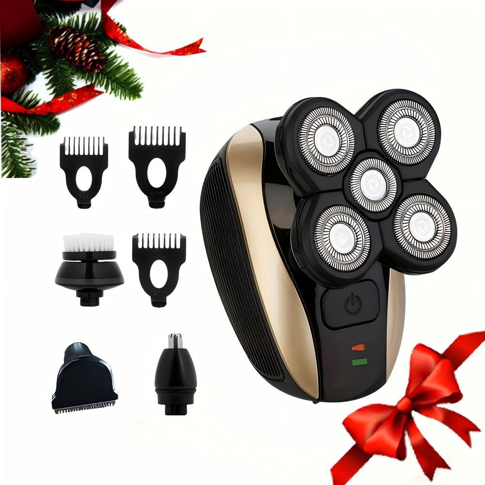 FlexSeries Electric Head & Body Hair Shaver - Mens Cordless Rechargeable Wet/Dry Skull Bald Head Back & Groin Waterproof Razor with Rotary Blades, Clippers, Nose Trimmer, Brush, Massager
