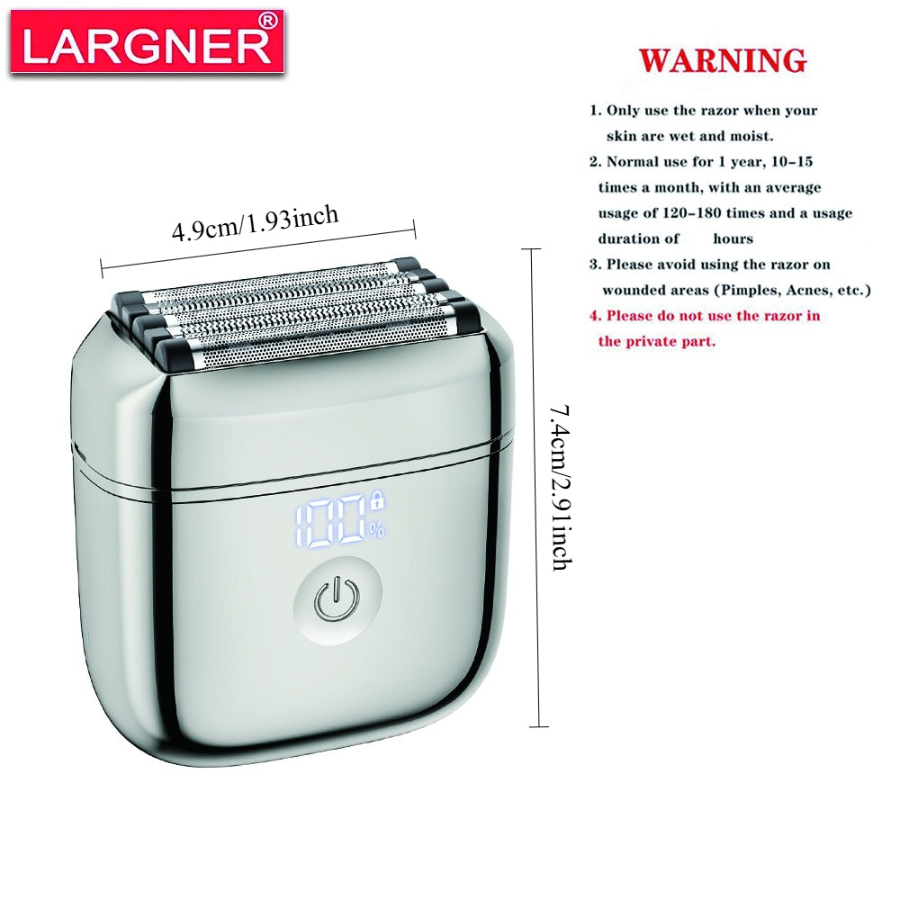 LARGNER Men's Mini Travel Shaver, USB-C Rechargeable Electric Shaver, 60 Minutes of Battery Life, Removable Washable Head, Wet and Dry Use, Portable Care Kit