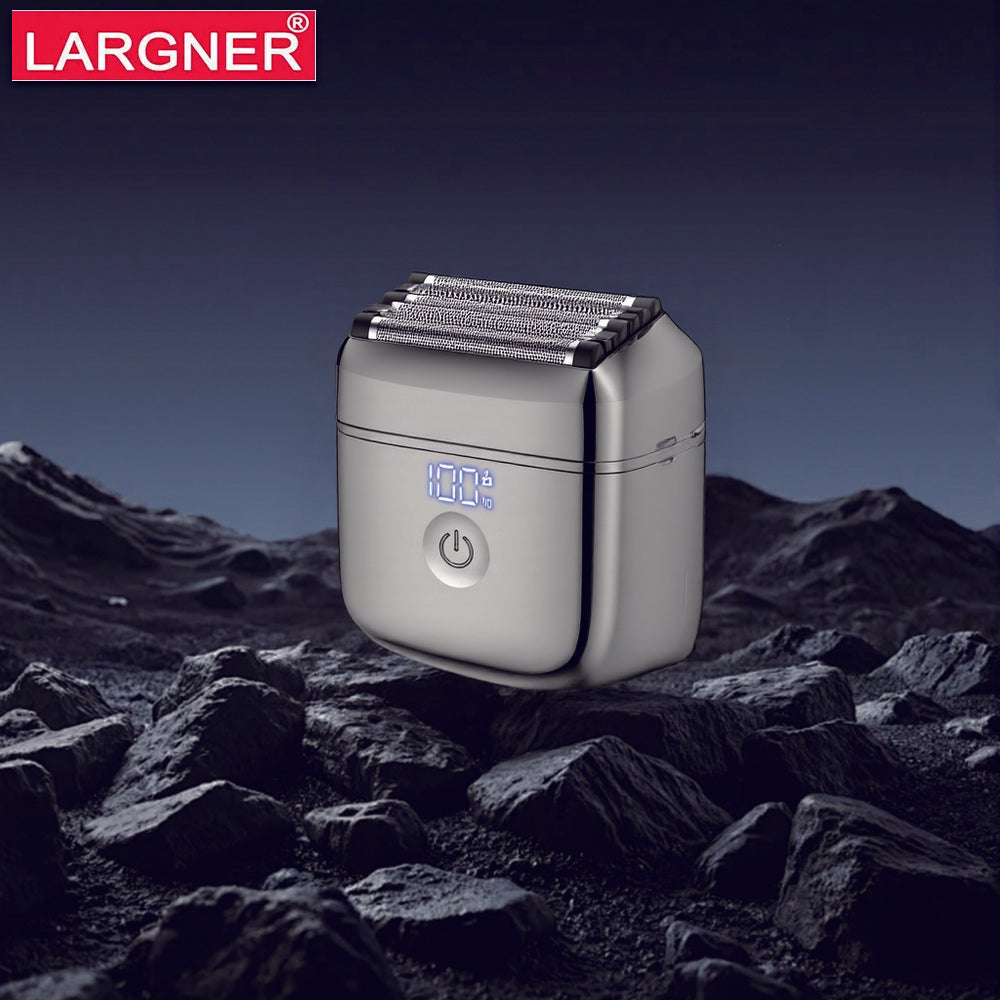 LARGNER Men's Mini Travel Shaver, USB-C Rechargeable Electric Shaver, 60 Minutes of Battery Life, Removable Washable Head, Wet and Dry Use, Portable Care Kit