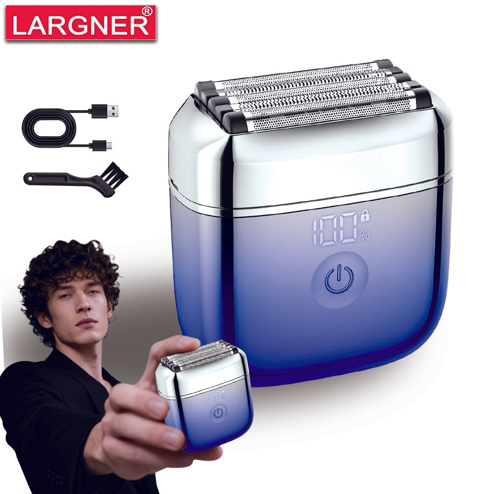 LARGNER Men's Mini Travel Shaver, USB-C Rechargeable Electric Shaver, 60 Minutes of Battery Life, Removable Washable Head, Wet and Dry Use, Portable Care Kit