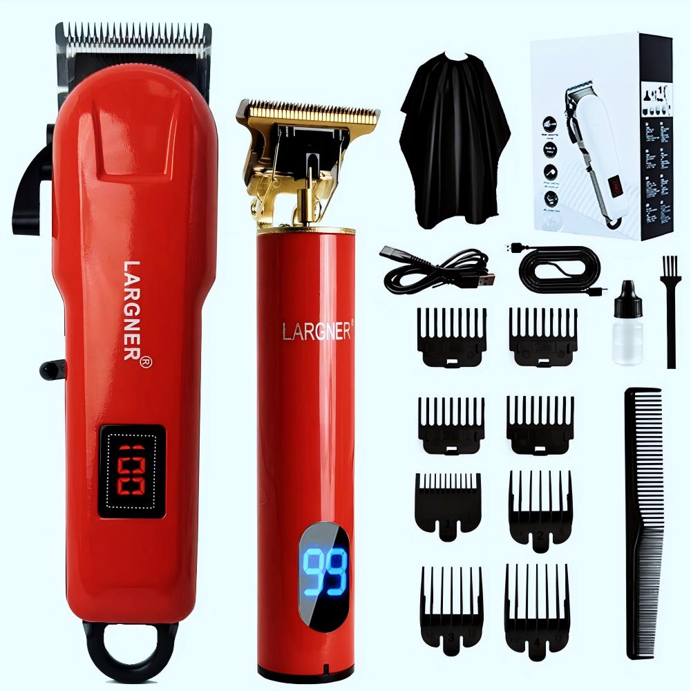 LARGNER Hair Clipper & Shaver with Ceramic T Blades, 1200mAh Cordless Rechargeable Haircutting Set, Includes 10 Men's Guide Combs, Ideal Father, Husband and Boyfriend Gift