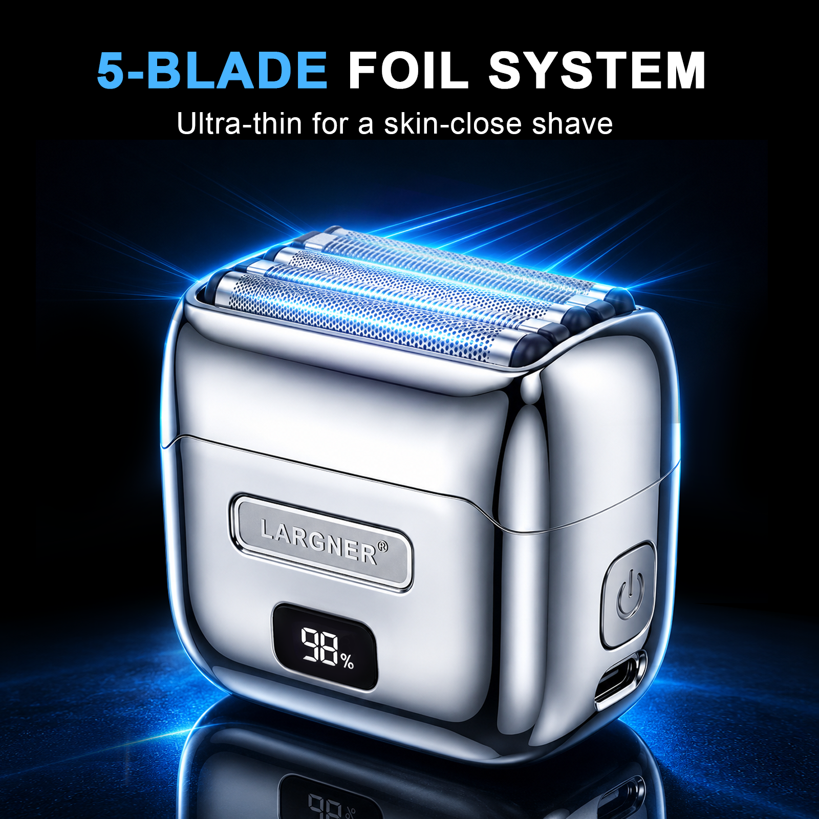 LARGNER 5-Blade Metal Foil Shaver for Men, Magnetic Levitation Electric Razor, IPX7 Wet/Dry with Travel Case, Silver