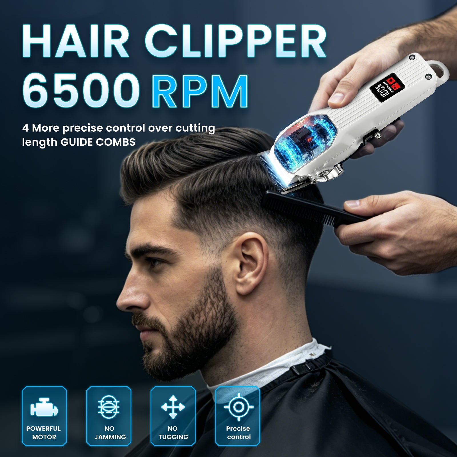 LARGNER Professional Hair Clippers for Men, Cordless Barber Clipper & Edger Set, White Mens Grooming Kit with Foil Shaver & Nose Trimmer, LED Display, Haircut Tools, Gifts for Dad