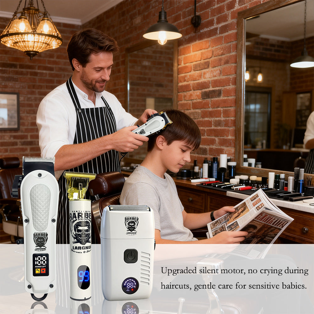 LARGNER Professional Hair Clippers for Men, 3-in-1 Cordless Barber Clipper & Edger Set with Foil Shaver, Mens Grooming Kit with LED Display, Gifts for Dad & Husband