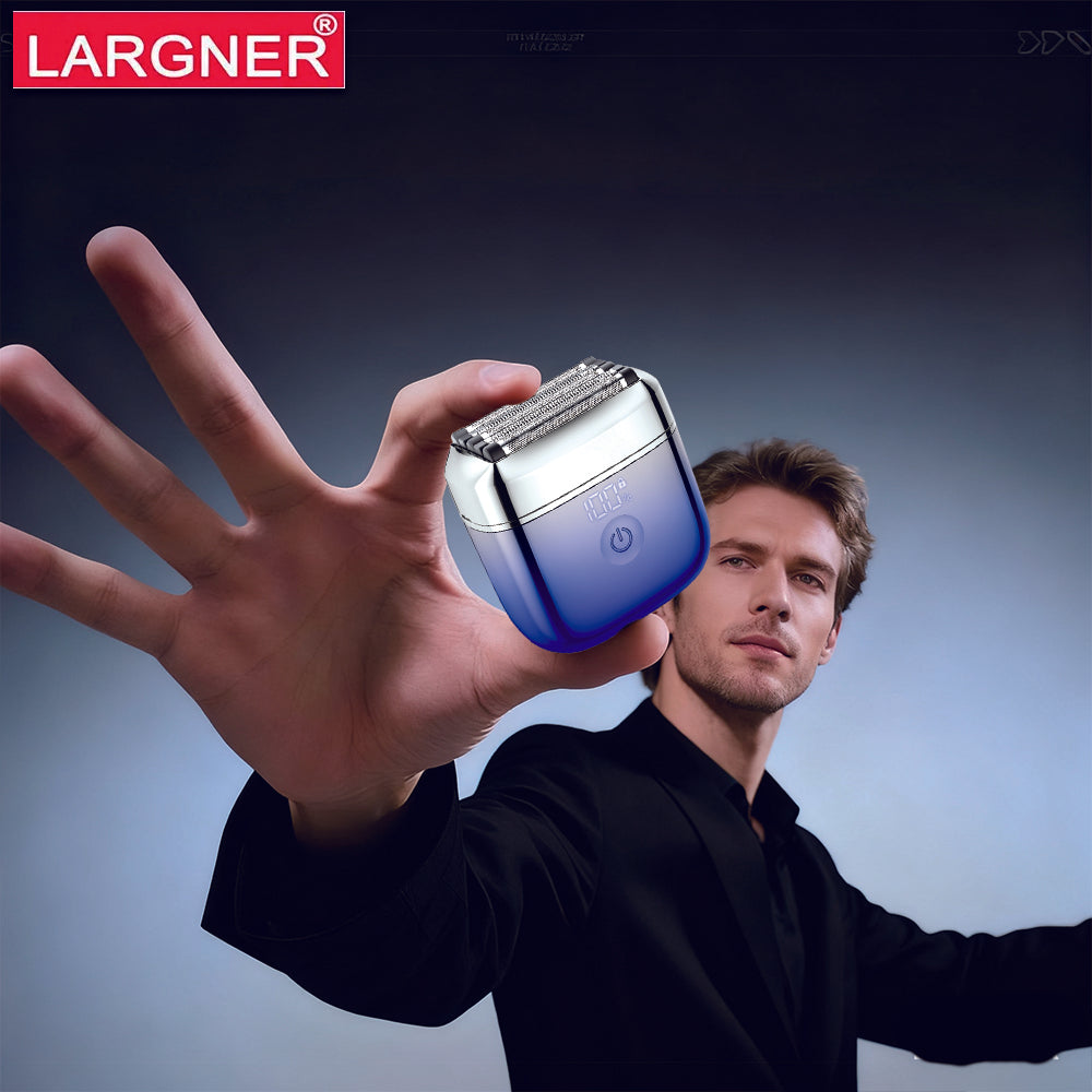 LARGNER Men's Mini Travel Shaver, USB-C Rechargeable Electric Shaver, 60 Minutes of Battery Life, Removable Washable Head, Wet and Dry Use, Portable Care Kit
