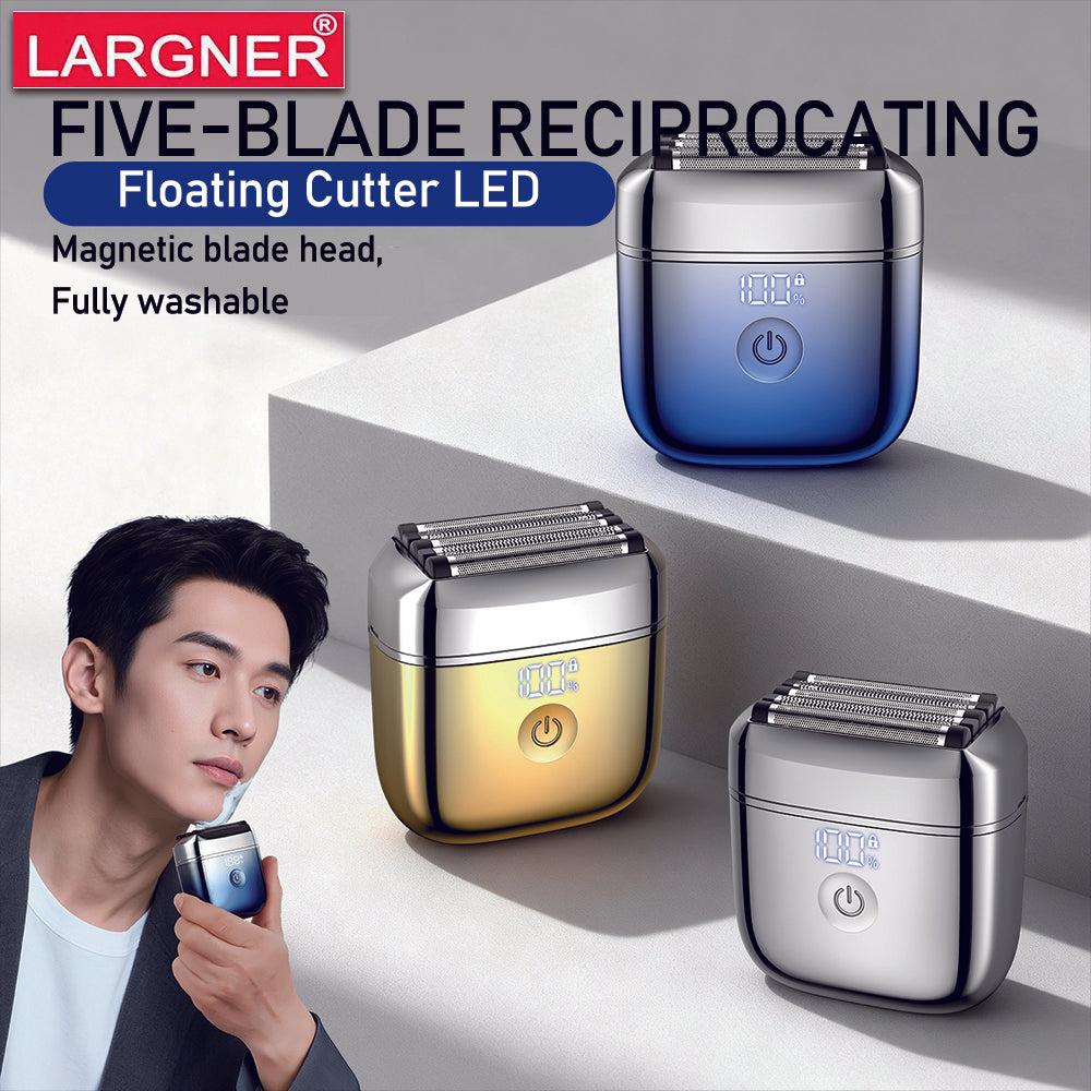 LARGNER Men's Mini Travel Shaver, USB-C Rechargeable Electric Shaver, 60 Minutes of Battery Life, Removable Washable Head, Wet and Dry Use, Portable Care Kit