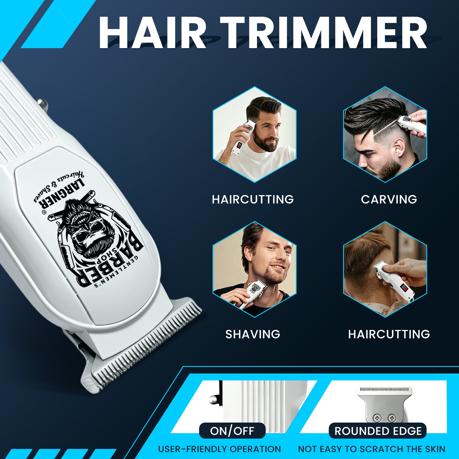 LARGNER Professional Hair Clippers for Men, Cordless Barber Clipper & Edger Set, White Mens Grooming Kit with Foil Shaver & Nose Trimmer, LED Display, Haircut Tools, Gifts for Dad