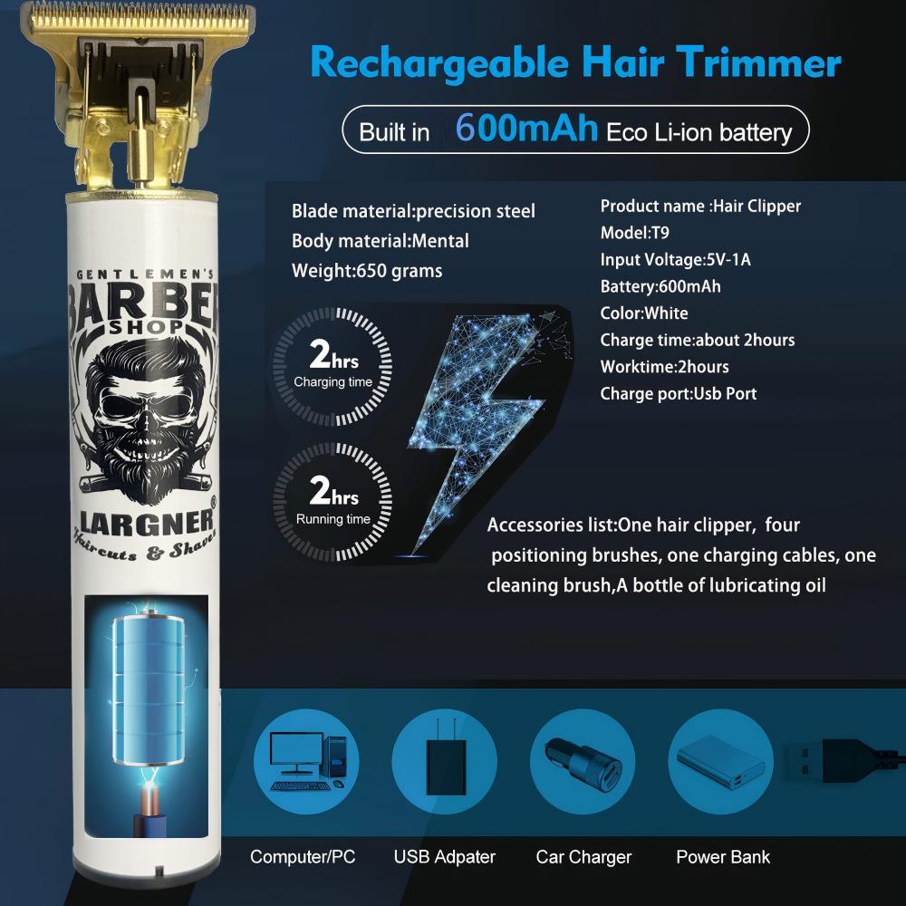 Electric Clippers Barber Grooming Kit Rechargeable Cordless Close Cutting T-Blade Trimmer Hair Clippers for Men Zero Gapped Detail Beard Shaver