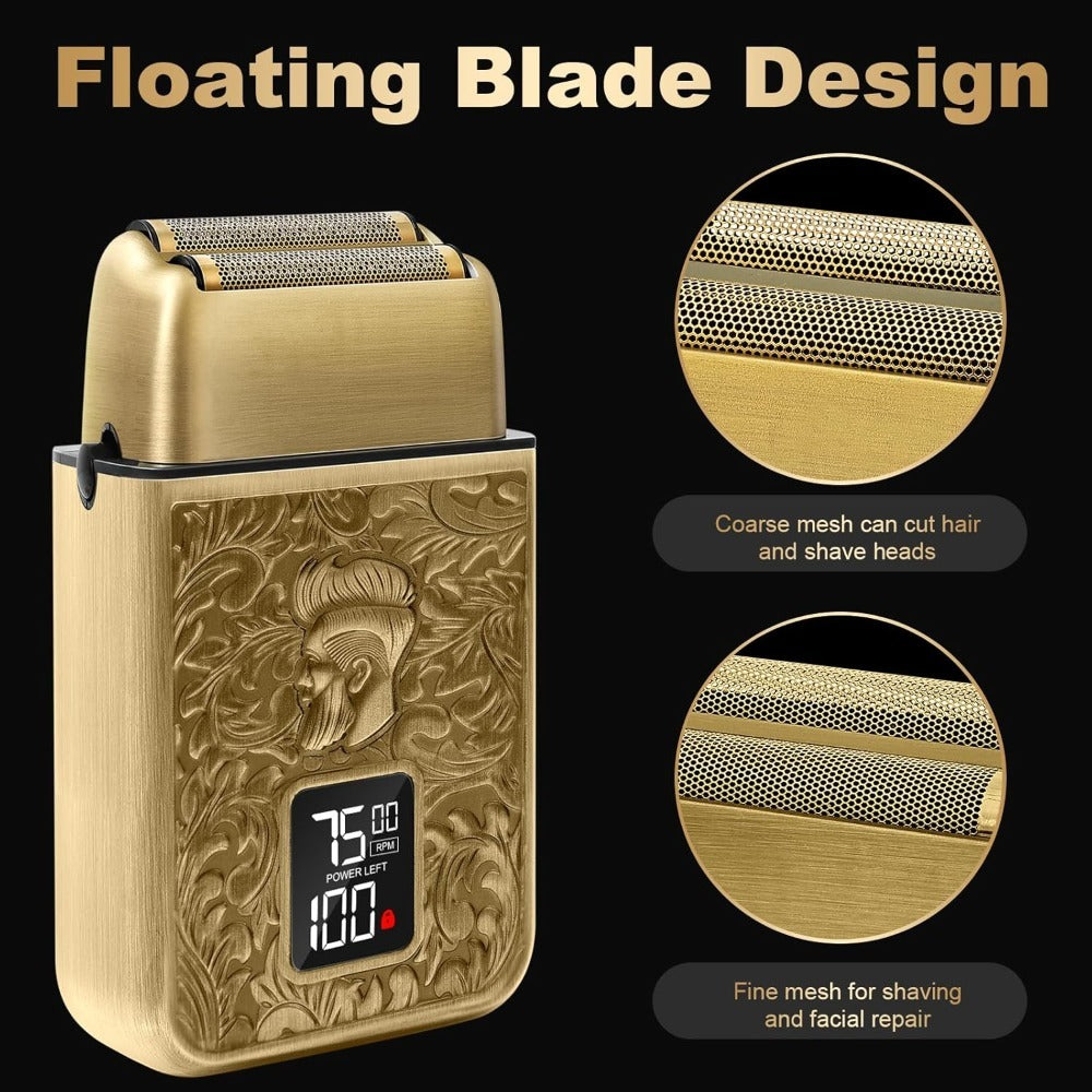 LARGNER Elite Series 3-Speed Electric Foil Shaver for Men, Cordless Metal Razor with Travel Lock & Smart LCD, Gold