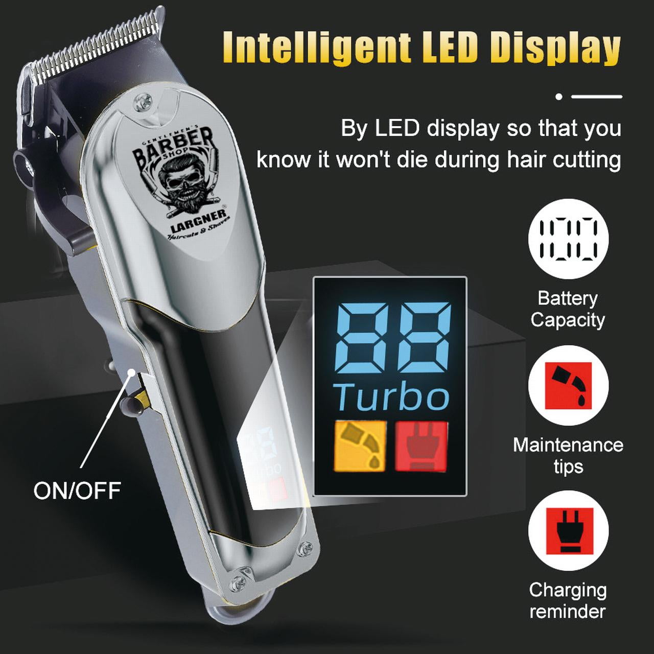 LARGNER Silver Grooming Kit for Men, Cordless Barber Hair Clipper, Zero Gap Beard Trimmer & Foil Shaver with LED Display