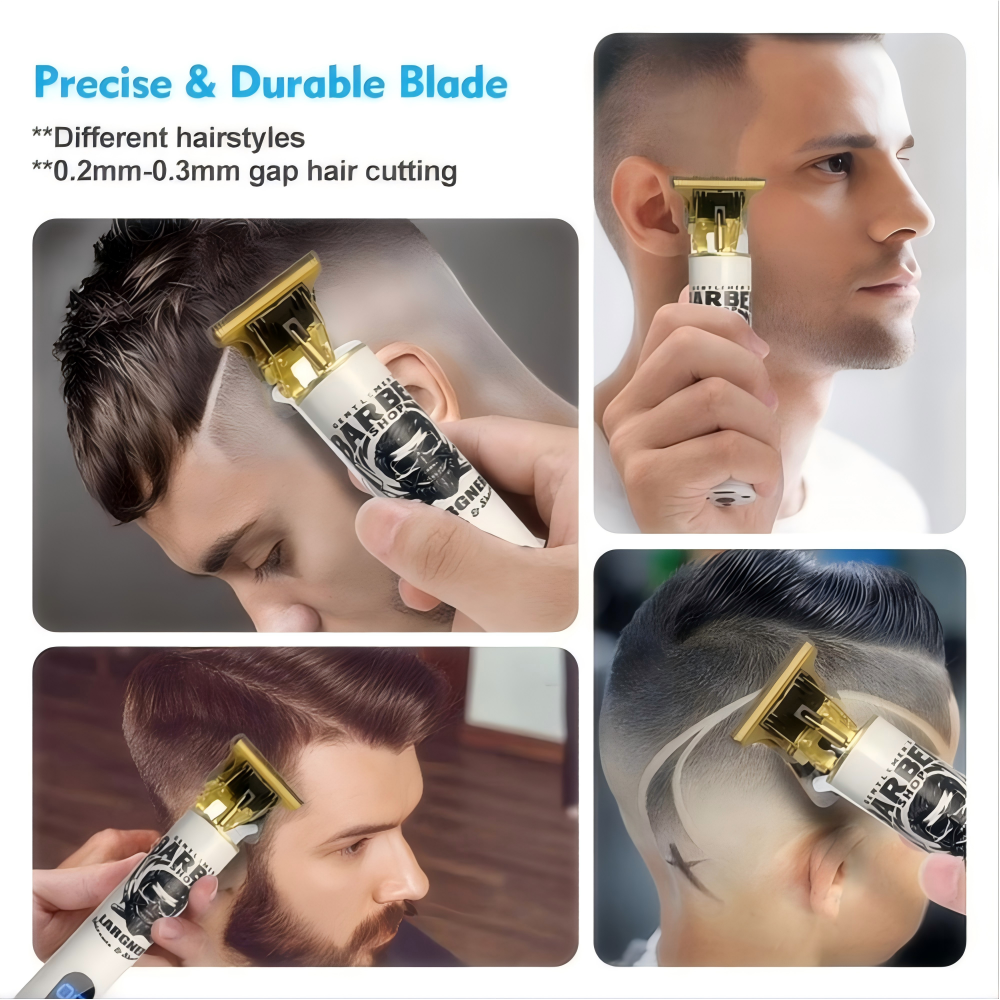 LARGNER 2-in-1 Professional Hair Clippers for Men, Cordless T-Blade Beard Trimmer & Home Haircut Kit with LED Display, White, 16-Piece