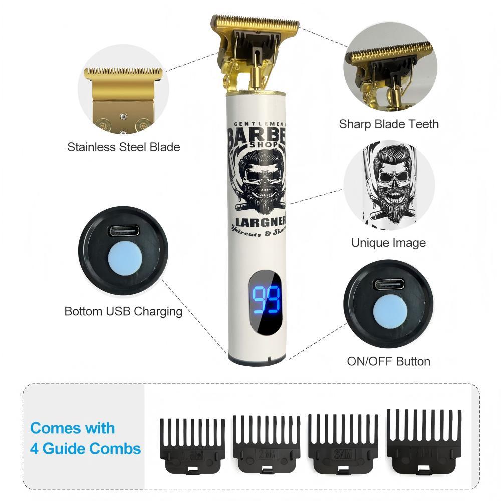 Electric Clippers Barber Grooming Kit Rechargeable Cordless Close Cutting T-Blade Trimmer Hair Clippers for Men Zero Gapped Detail Beard Shaver
