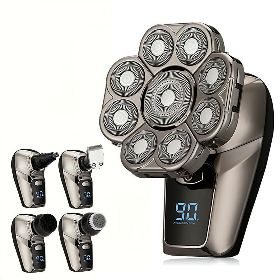 9D Head Shavers for Bald Men, 6-in-1 Electric Razor, Waterproof Wet/Dry, Cordless Rechargeable, LED Display