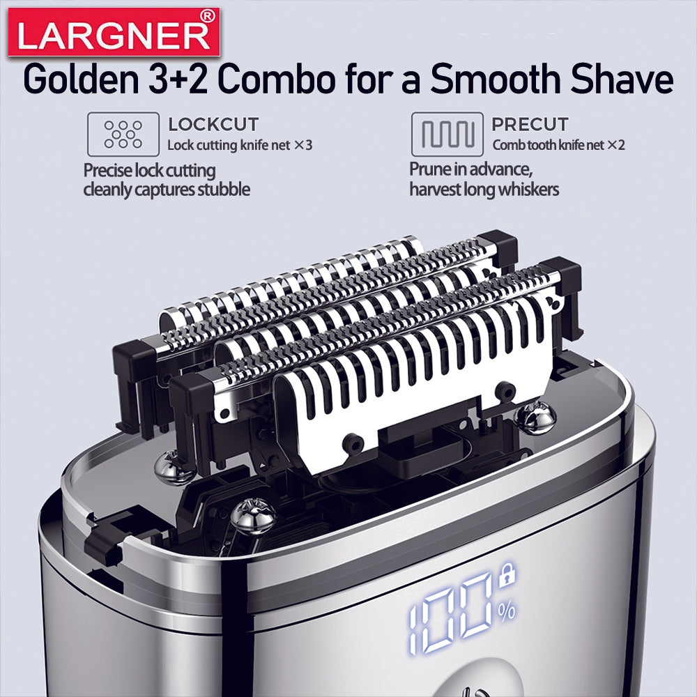 LARGNER Men's Mini Travel Shaver, USB-C Rechargeable Electric Shaver, 60 Minutes of Battery Life, Removable Washable Head, Wet and Dry Use, Portable Care Kit
