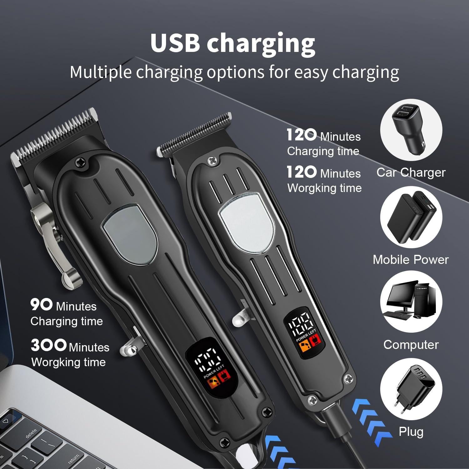 Professional Hair Clippers for Men Rechargeable Barber Clippers & Trimmers Set, Cordless Hair Clippers Kit with LCD Display, Gifts for Men