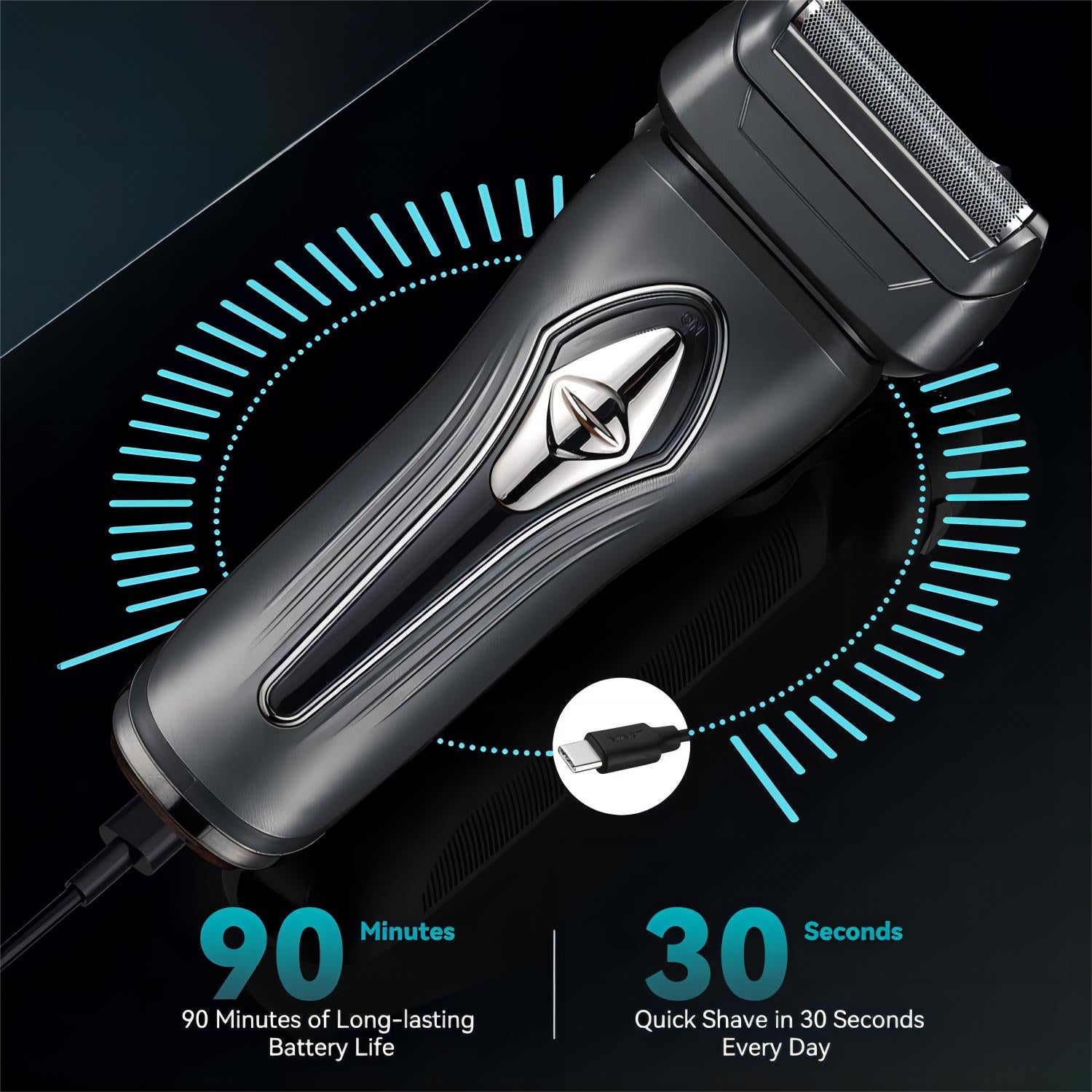 Men's Electric Trimmer with Sideburn Trimmer Reciprocating Cutter,Easy to Clean,Upside Sideburn Trimmer with USB Tyep-C fast charging