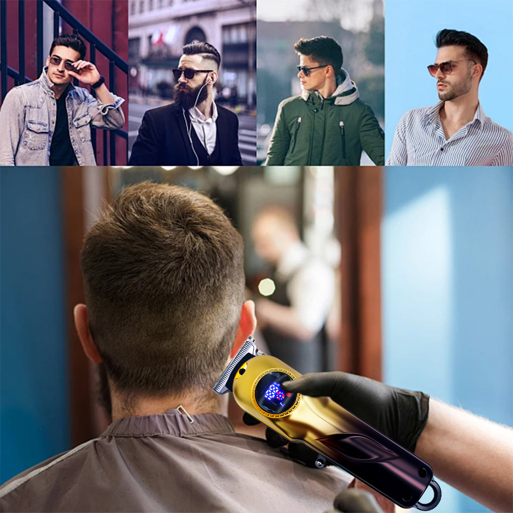 LARGNER 4-in-1 Turbo Cordless Hair Clipper & Electric Grooming Kit, Zero Gapped Beard Trimmer, Foil Shaver, Nose Trimmer, Smart LCD, Gifts for Men