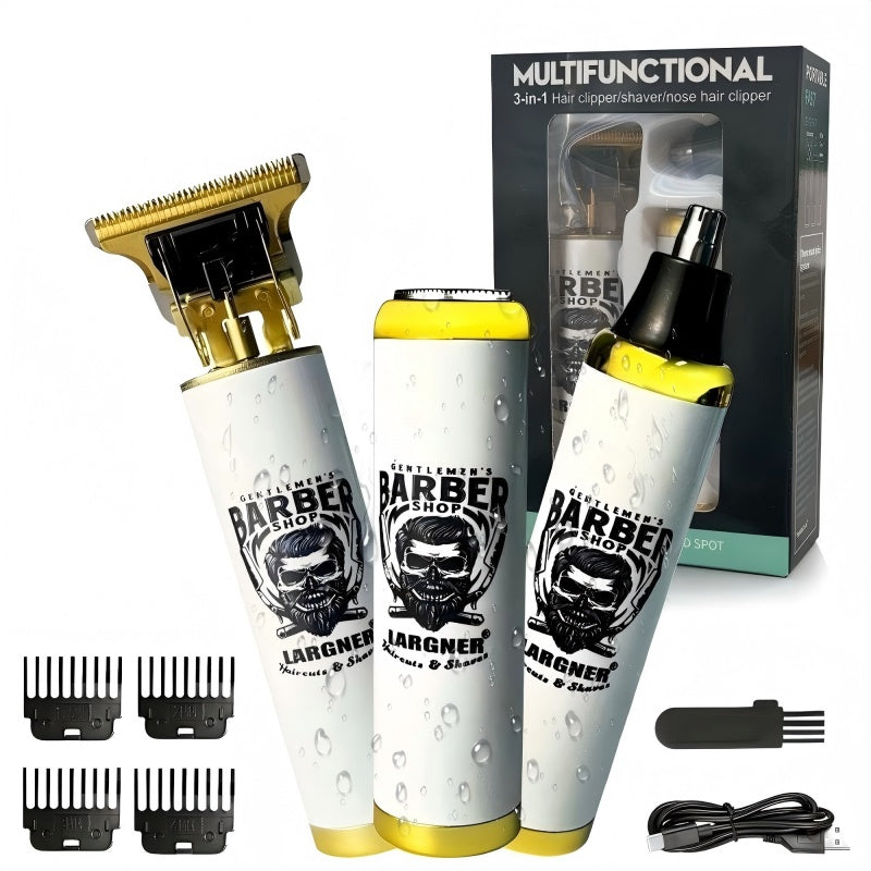 Men's 3-in-1 Electric Beard Trimmer with Quiet Noise, 60-Minute Battery Life, Washable Head, USB Rechargeable - Great for Trimming Facial and Nose Hair - Includes Sideburns and Nose Trimmer