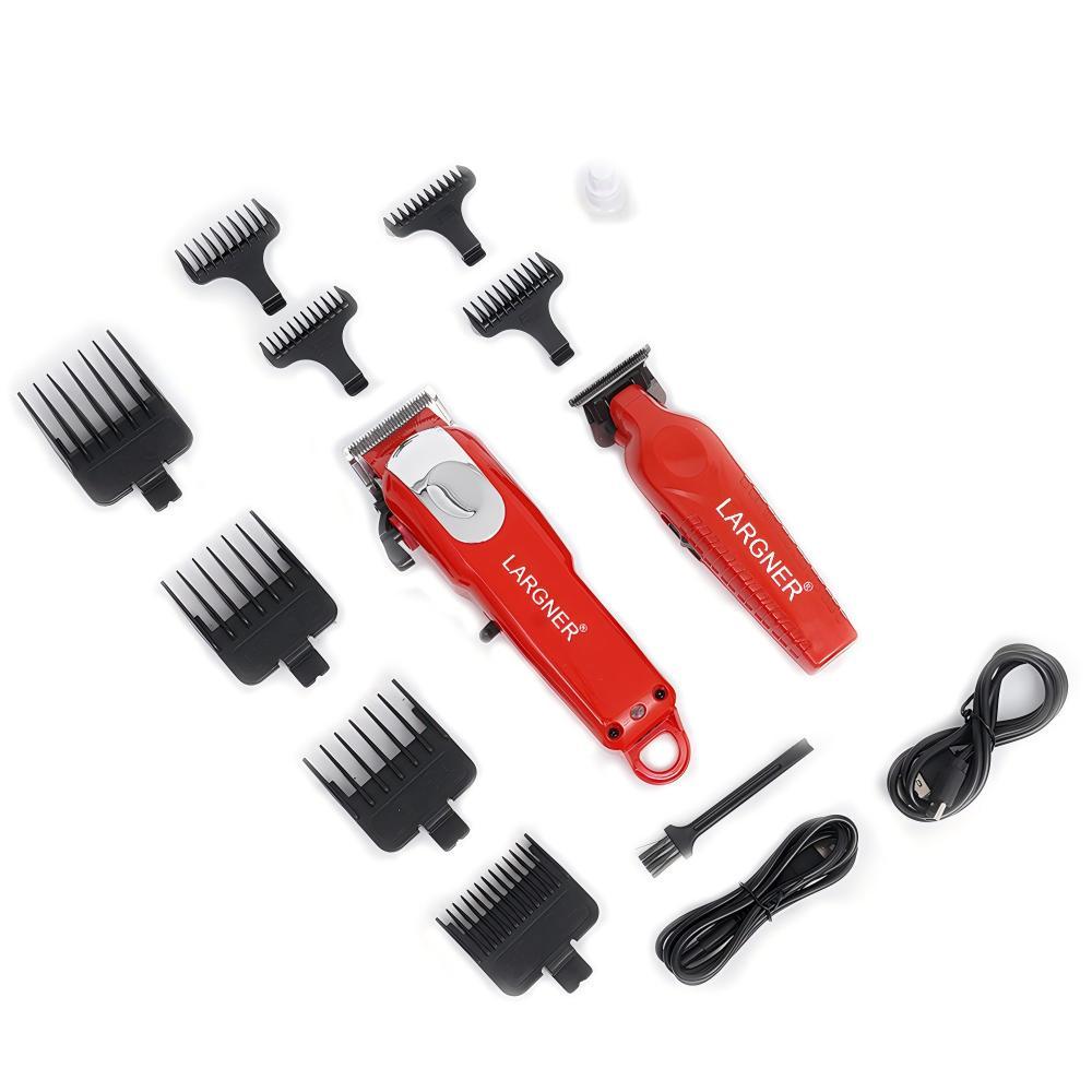 3-in-1 Barber Bundle | Pro Clipper, DLC T-Shaper Trimmer & Crunch Foil Shaver | Professional Beard Trimmer Men’s Hair Clipper Kit | Red