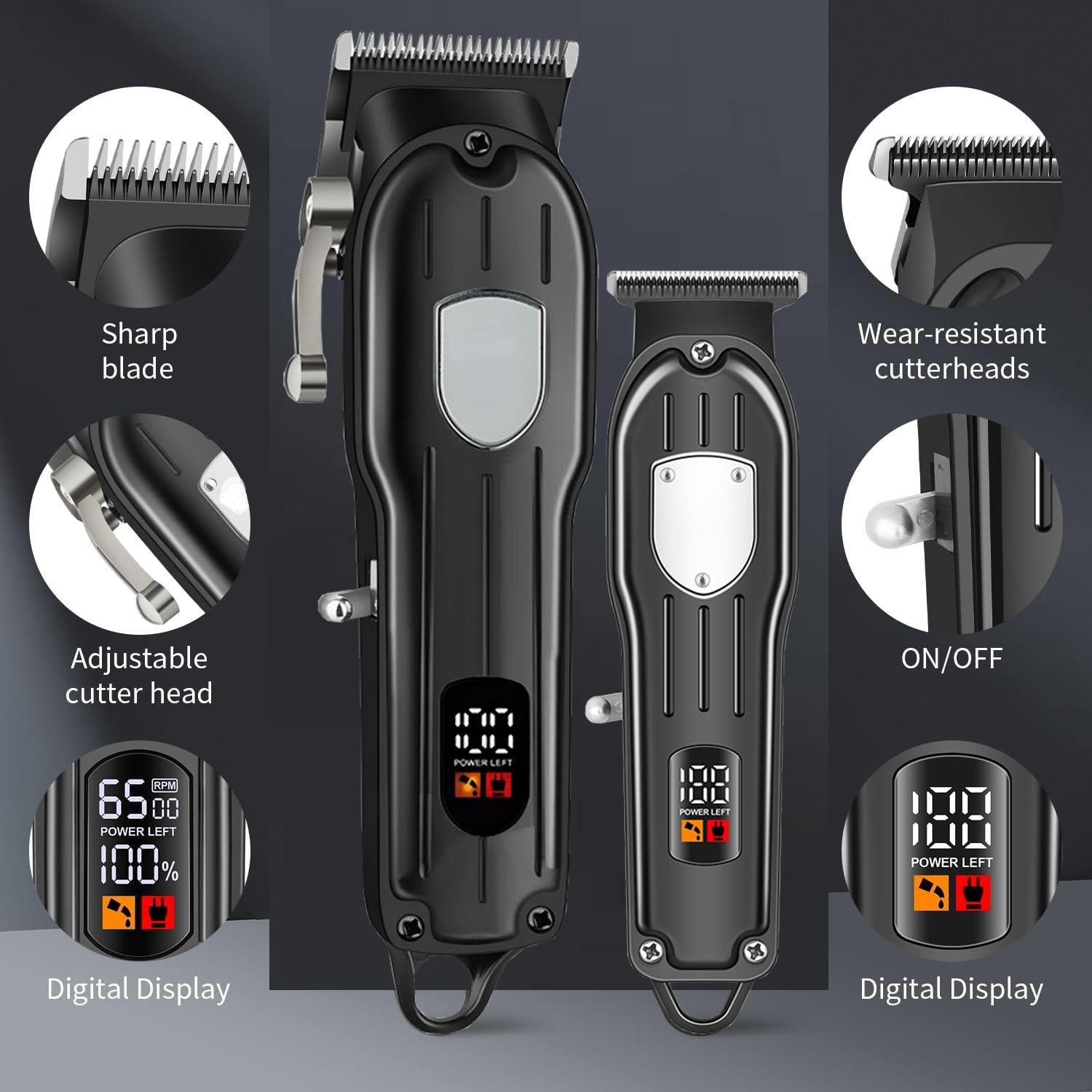 Professional Hair Clippers for Men Rechargeable Barber Clippers & Trimmers Set, Cordless Hair Clippers Kit with LCD Display, Gifts for Men