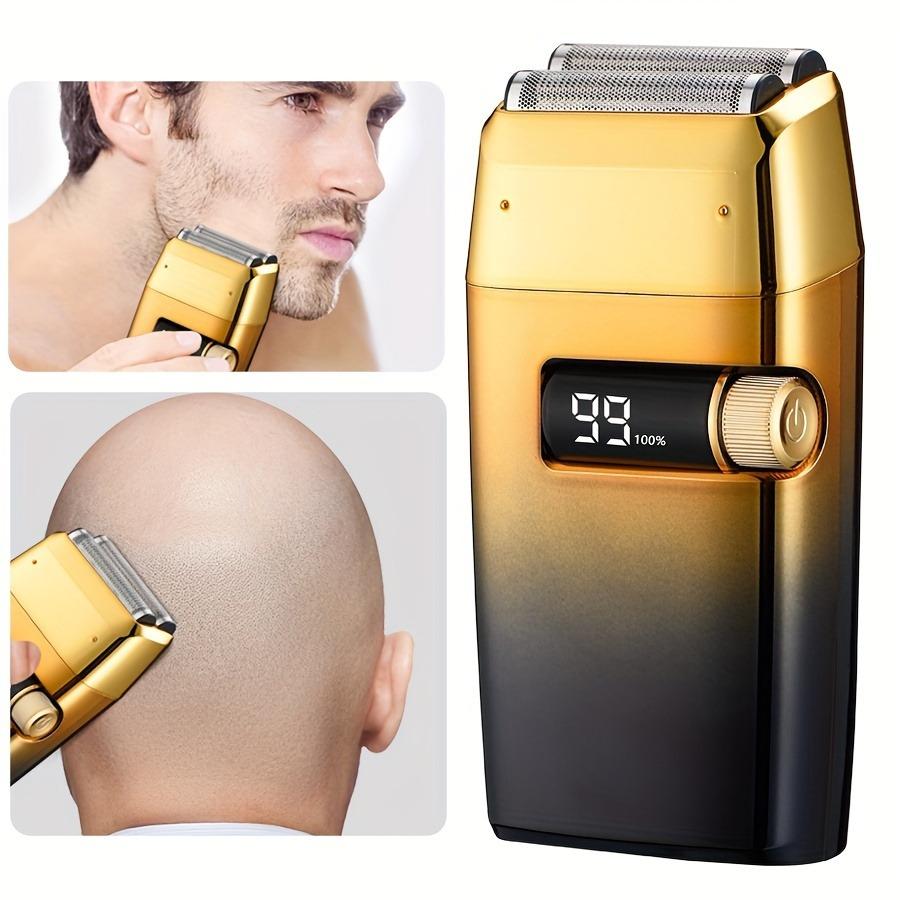 Bald Shaver for Men Shavers for Men 2 in1 Barber Shaver with Precision Trimmer 3-Speed Electric Razor with LED Digital Display Stainless Steel (Gold)