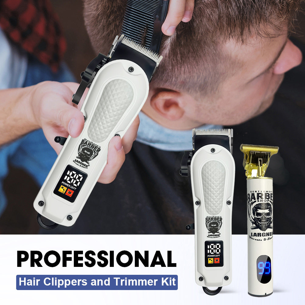 LARGNER Professional 4-in-1 Barber Grooming Kit – Premium Cordless Hair Clipper, T-Blade Trimmer, Foil Shaver & Nose Hair Trimmer Set with LED Display