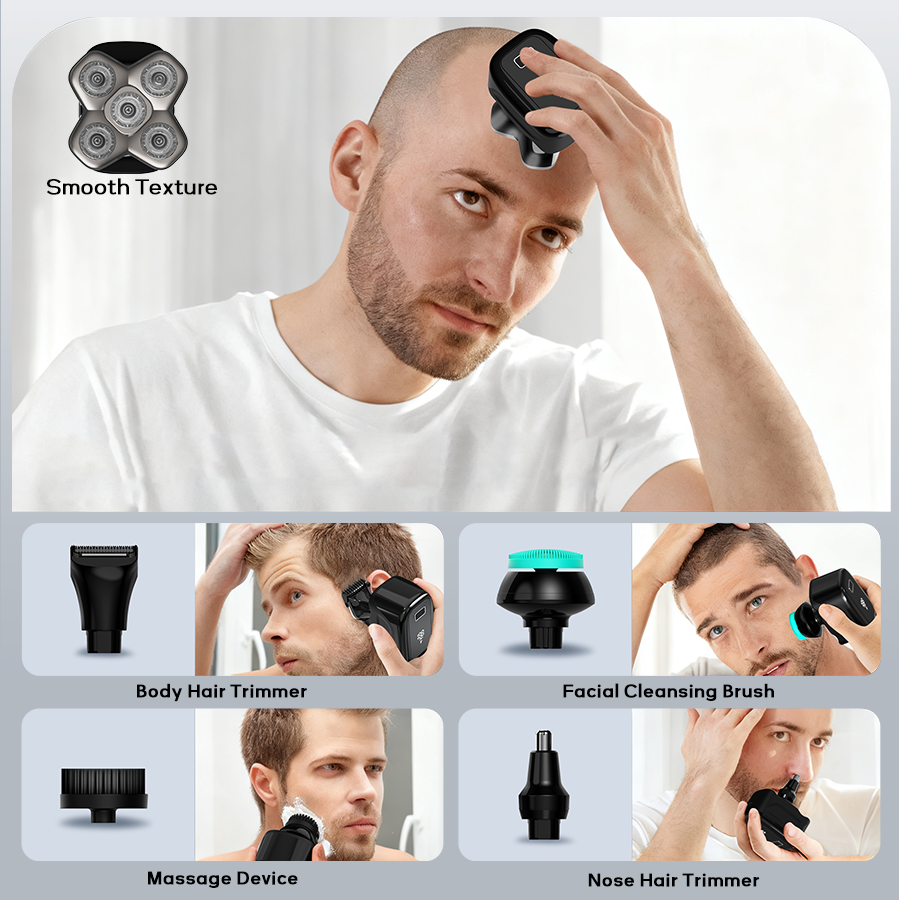 LARGNER 5-Blade Multi-Functional Shaver – All-in-One Electric Grooming Kit with Interchangeable Heads and Precision Trimming Attachments