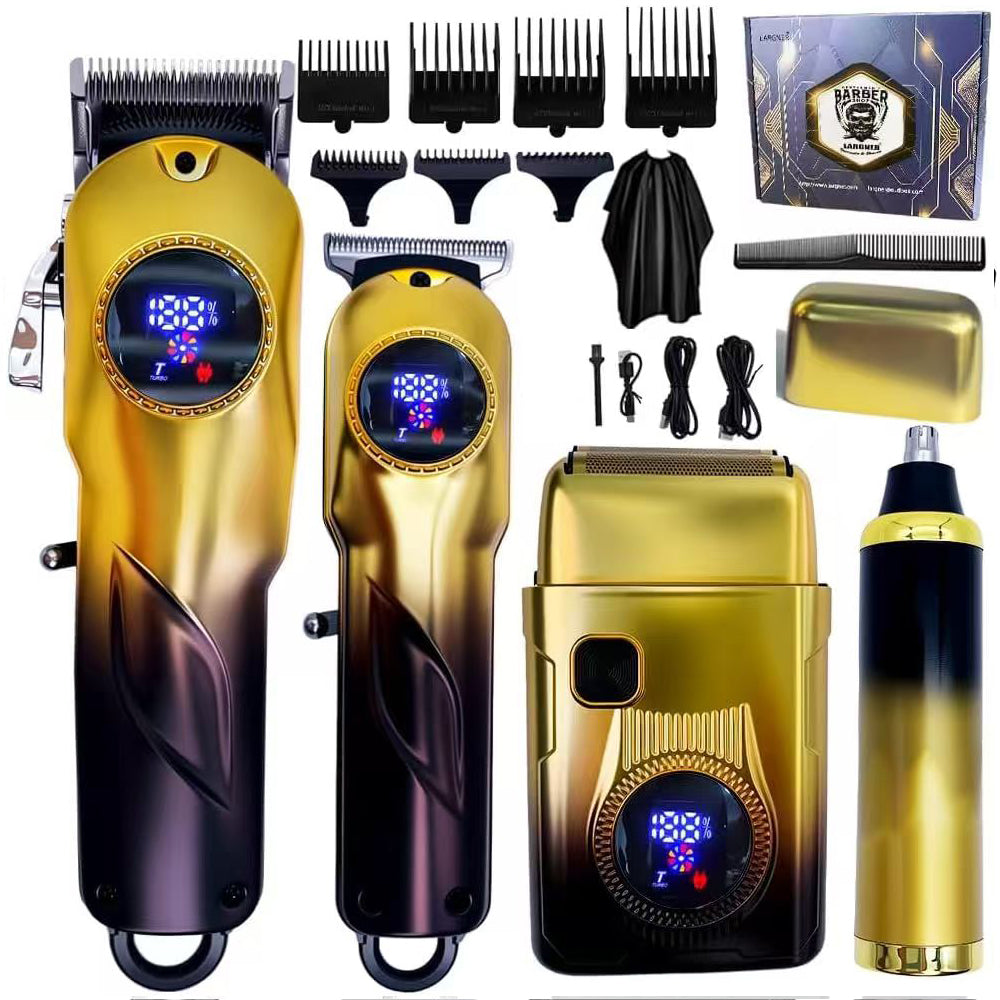 LARGNER 4-in-1 Turbo Cordless Hair Clipper & Electric Grooming Kit, Zero Gapped Beard Trimmer, Foil Shaver, Nose Trimmer, Smart LCD, Gifts for Men