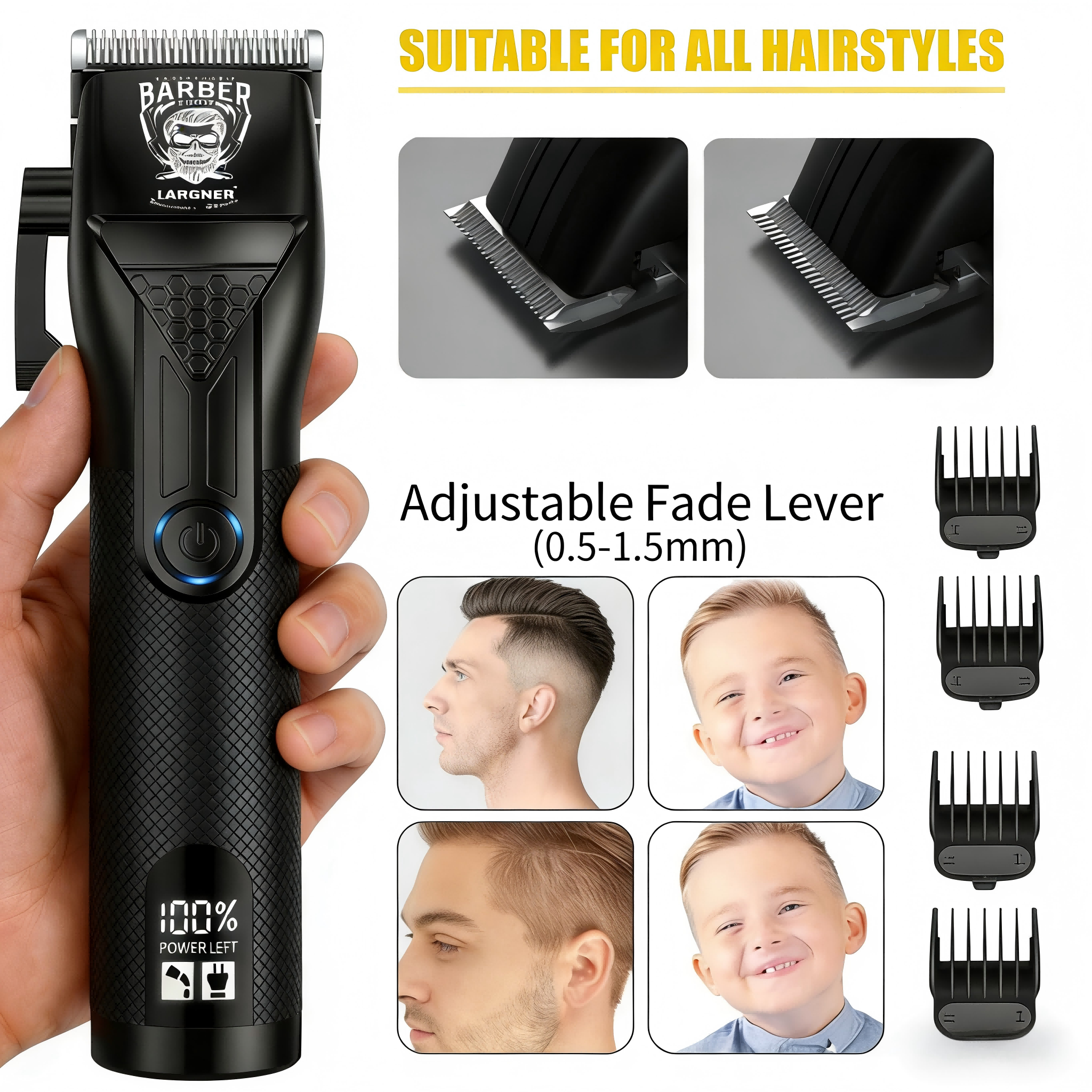 LARGNER Professional Hair Clipper & T-Blade Trimmer Set – 2-in-1 Cordless Barber Grooming Kit with Digital LED Display
