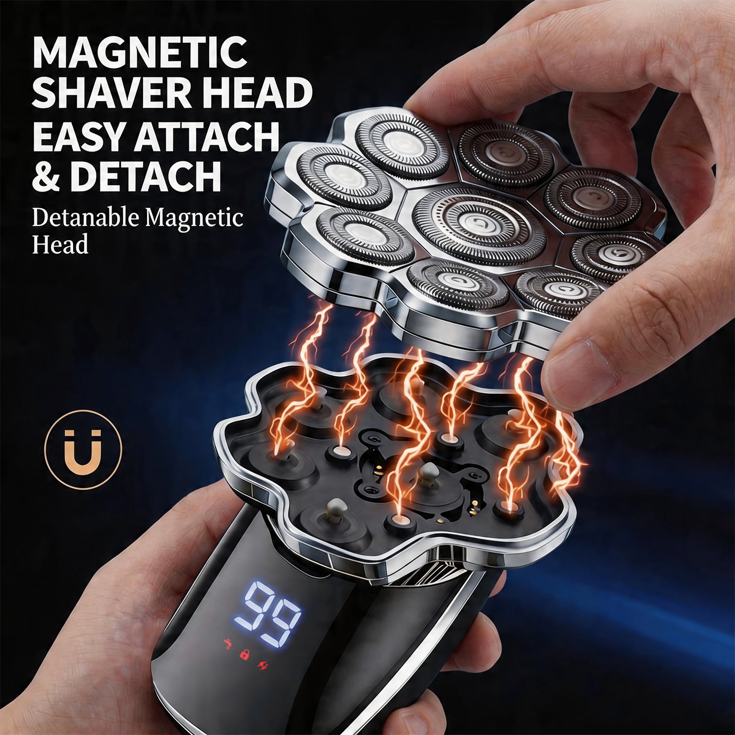 LARGNER 9D Rotary Shaver – 5-in-1 Men’s Electric Grooming Kit, Cordless 360° Floating Head Shaver with LED Display, Model LK-9350