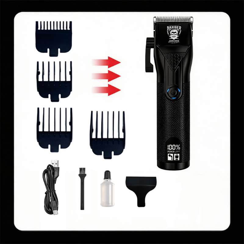LARGNER Professional Cordless Hair Clipper – High-Performance Barber Grooming Tool with LED Battery Display and Complete Accessory Kit