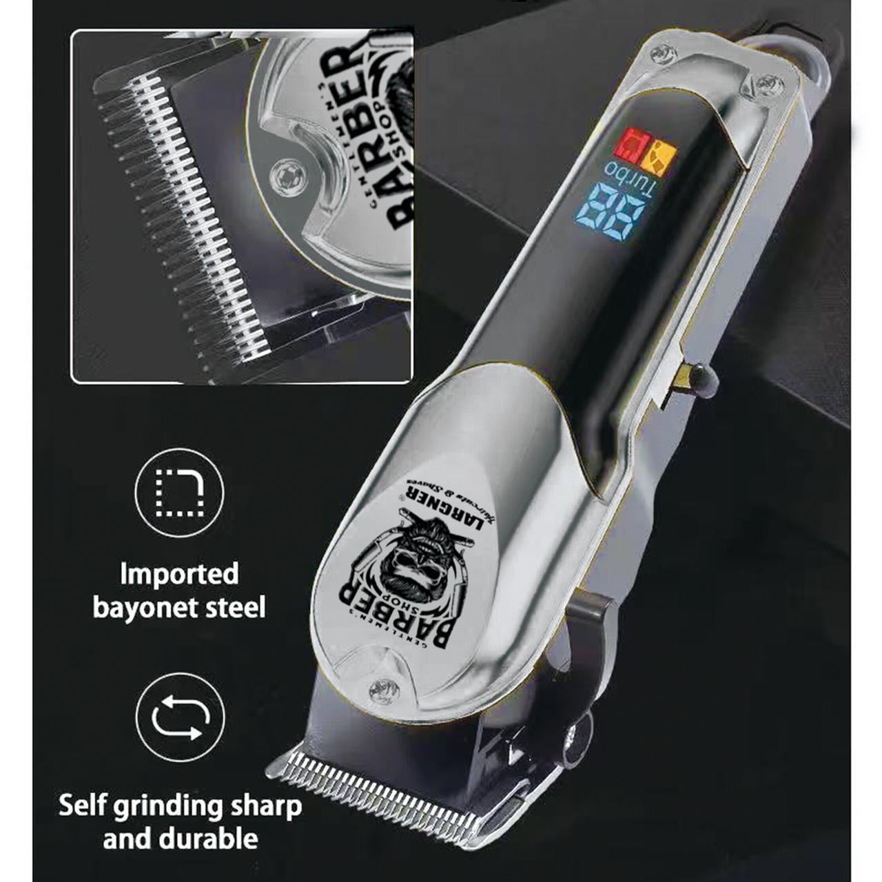 LARGNER Silver Grooming Kit for Men, Cordless Barber Hair Clipper, Zero Gap Beard Trimmer & Foil Shaver with LED Display