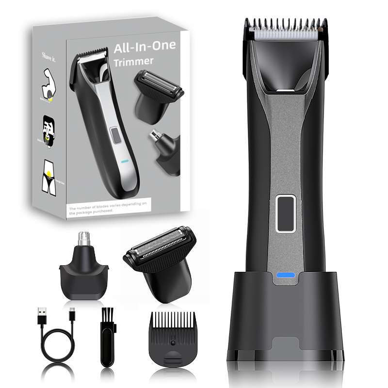 LARGNER Multi-Functional Grooming Kit – 3-in-1 Cordless Electric Trimmer, Nose Hair Clipper, and Shaver Set with Charging Base