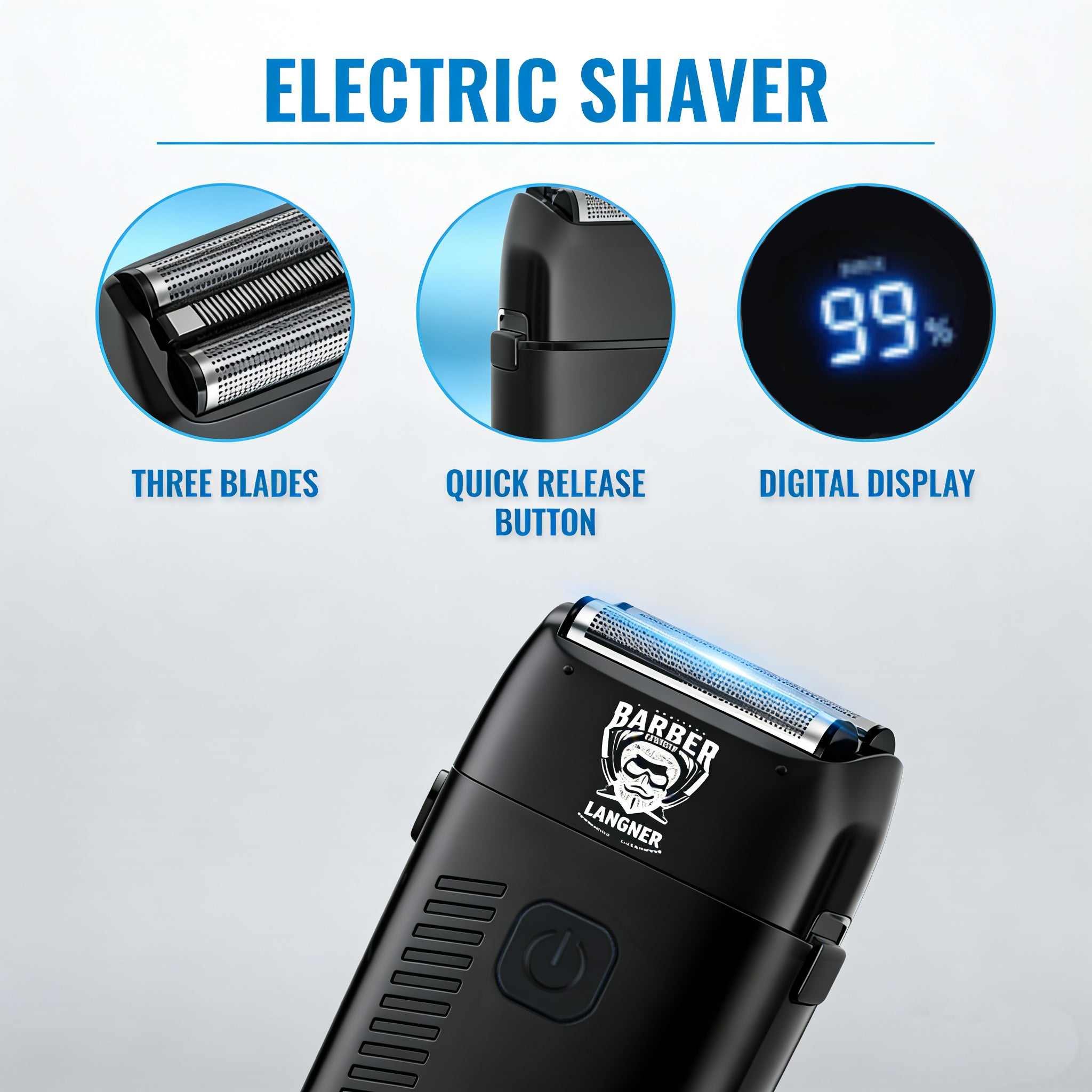 LARGNER Professional 3-in-1 Grooming Set – Cordless Hair Clipper, T-Blade Trimmer, and Foil Shaver Kit with Digital LED Display