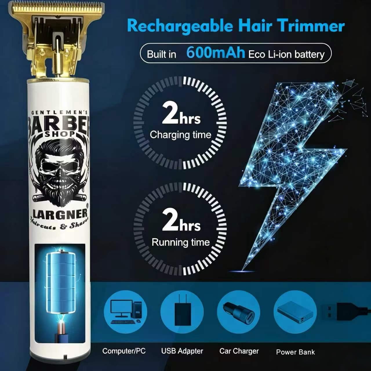 LARGNER 4-in-1 Professional Barber Hair Clippers for Men, Cordless Haircut & Grooming Kit with Zero-Gapped T-Blade, Foil Shaver & Nose Trimmer, LED Display, Gift for Him, White, 20-Piece