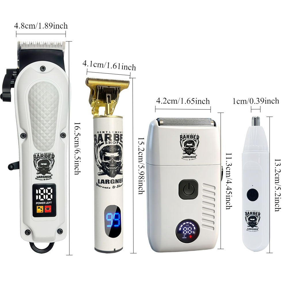LARGNER Professional 4-in-1 Barber Grooming Kit – Premium Cordless Hair Clipper, T-Blade Trimmer, Foil Shaver & Nose Hair Trimmer Set with LED Display