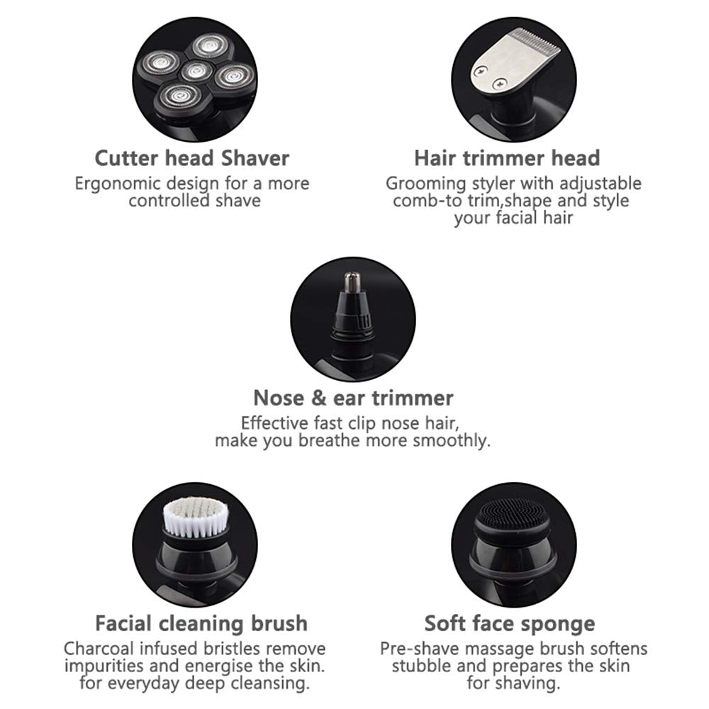 LARGENR Electric Shavers Rotary Razors for Men-5 in1 Bald Head-Wet/Dry 4d Cordless-Multifunctional Electric Razor for Men Grooming Kit-Waterproof Cordless-USB Rechargeable