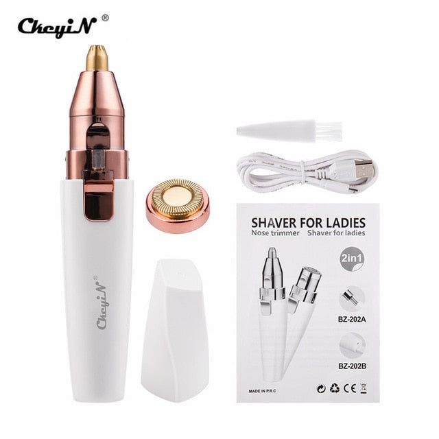 2 In 1 Electric Eyebrow Trimmer Makeup Painless Eye Brow Epilator Mini Shaver Razors Women Portable Facial Body Hair Remover 45
