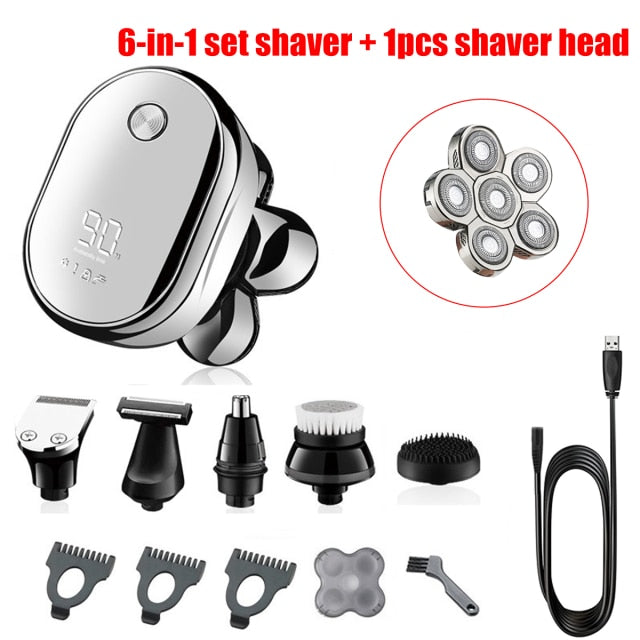 6 Blades Digital Display Rechargeable Electric Shaver Men Hair Beard Trimmer Electric Razor Wet Dry Men Face Shaving Machine