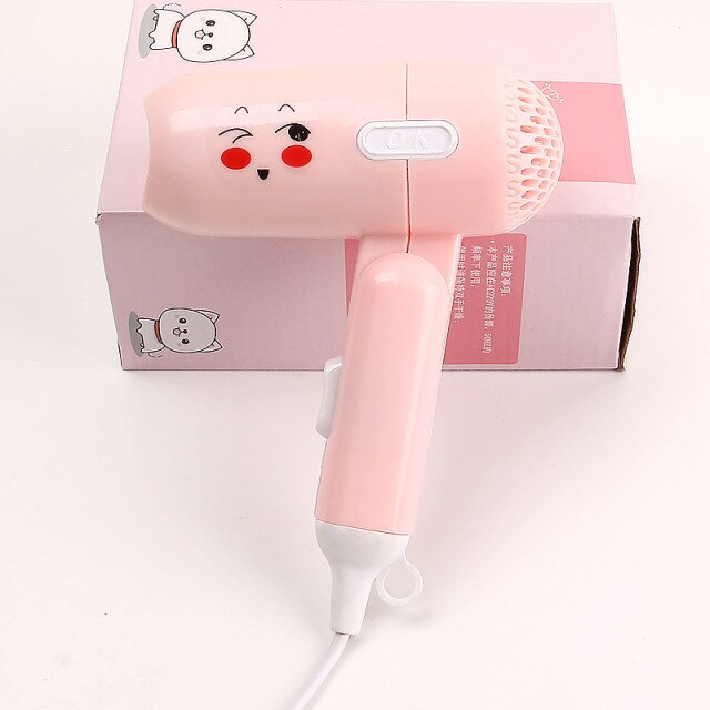 Cute Cartoon Mini Hair Dryer Electric Hair Dryer Foldable Home Portable Hot Cold Air Blower Peak Nest Type Air Inlet Oval Nozzle