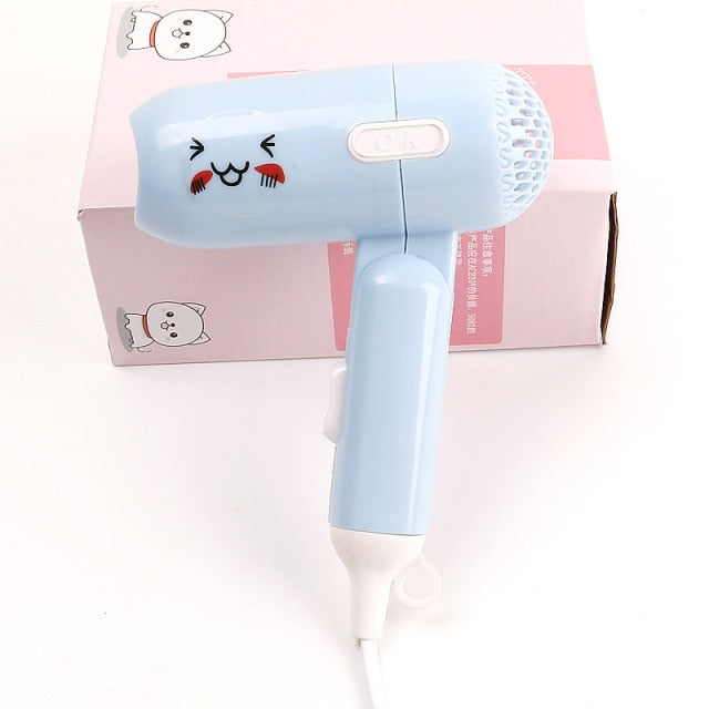 Cute Cartoon Mini Hair Dryer Electric Hair Dryer Foldable Home Portable Hot Cold Air Blower Peak Nest Type Air Inlet Oval Nozzle