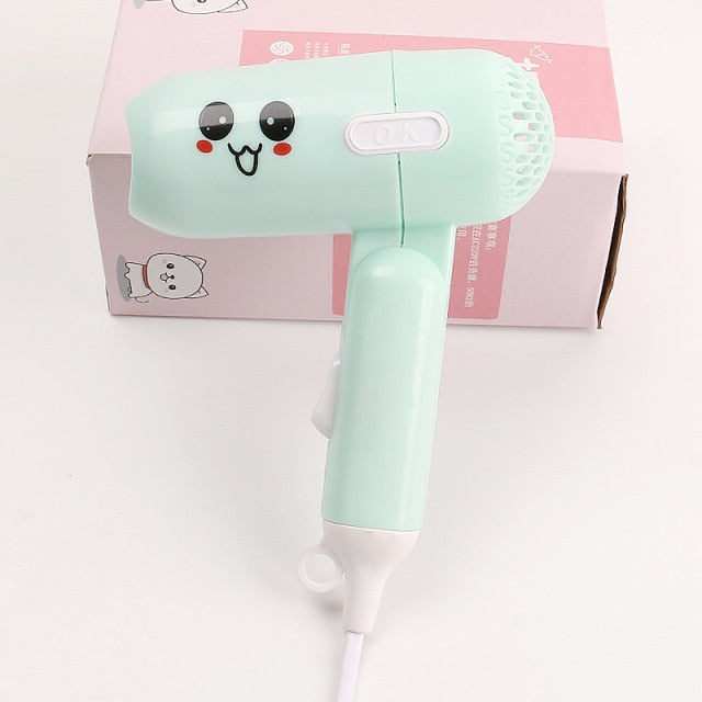 Cute Cartoon Mini Hair Dryer Electric Hair Dryer Foldable Home Portable Hot Cold Air Blower Peak Nest Type Air Inlet Oval Nozzle