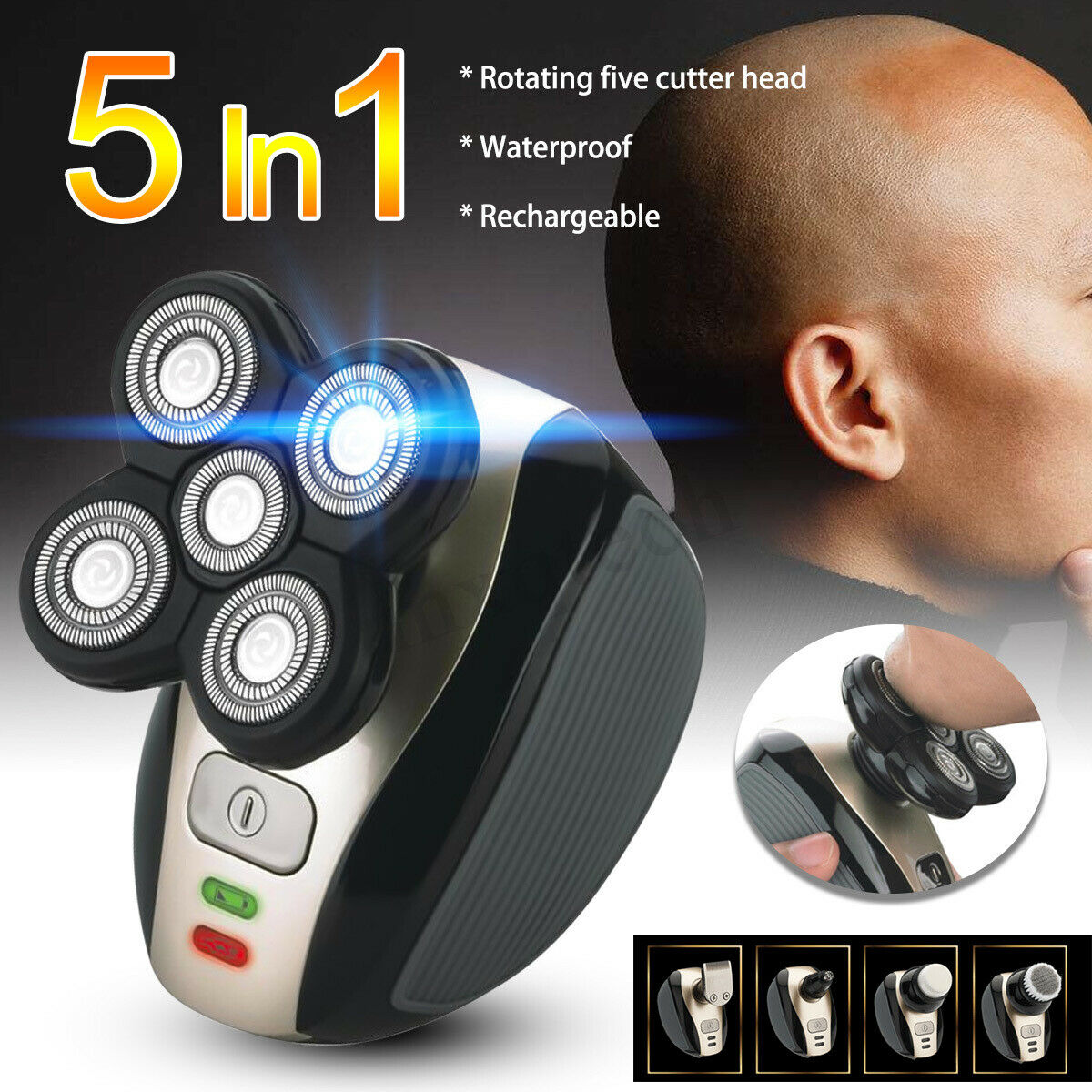 5In1 4D Men Rechargeable Cordless Electric USB Shaver Head Clipper Trimmer