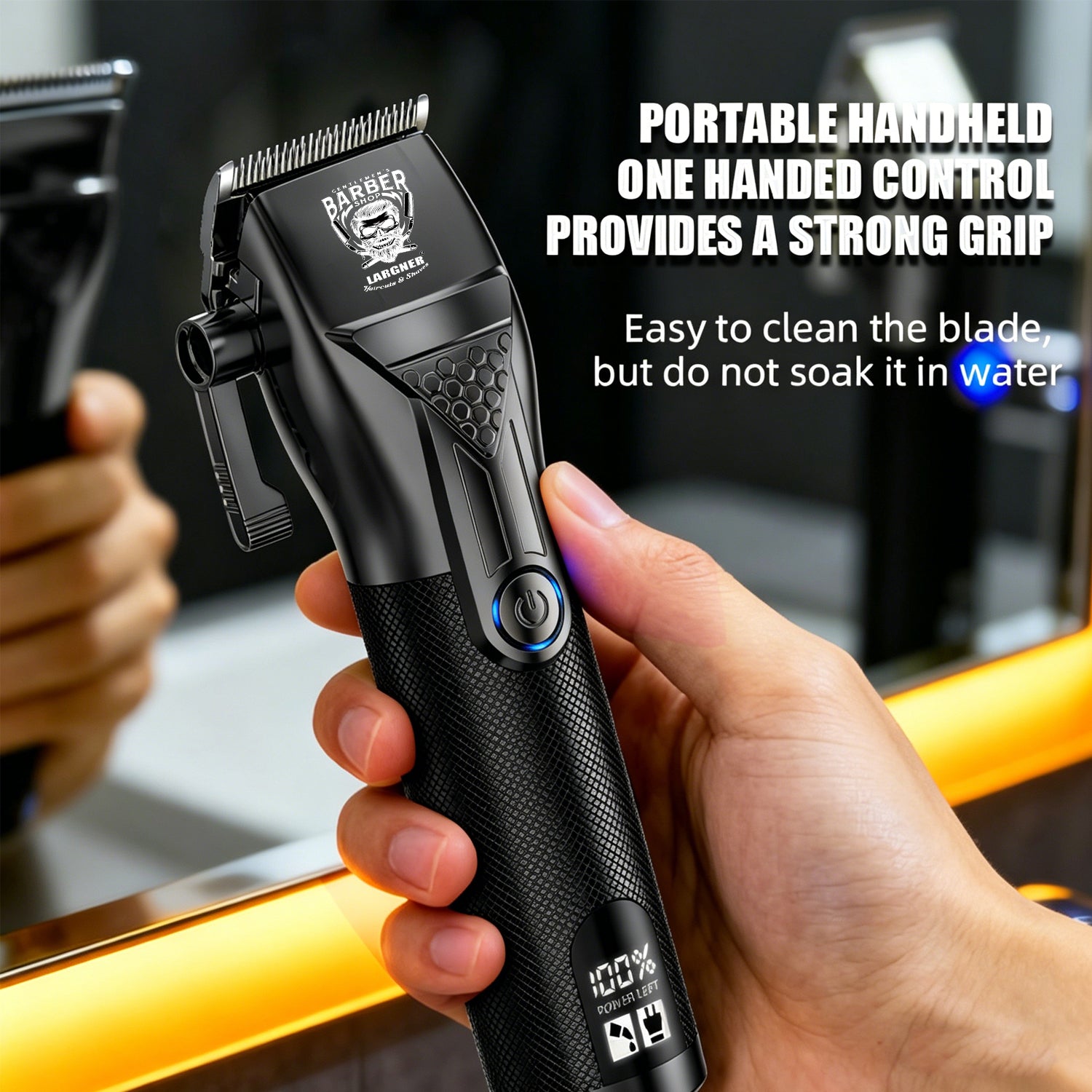 LARGNER 2-in-1 Barber Kit for Men, Metal Grip Cordless Hair Clipper & T-Blade Beard Trimmer with Smart LCD, Matte Black