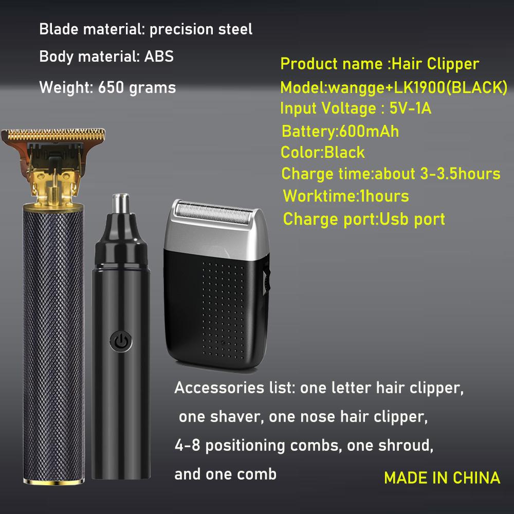 Professional Cordless Hair Clipper and Trimmer for Men, T Blade Zero Gapped Rechargeable Beard Shaver, Hair Cutting Kit With Ear Spoon Tool Set, Black