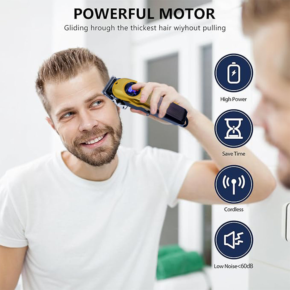 LARGNER - 2 in 1 Professional Men's Hair Clipper Set, Shaver and Men's Facial Grooming Tool, Rechargeable Hair Clipper Kit and Trimming Tool (Black Gold Gradient)
