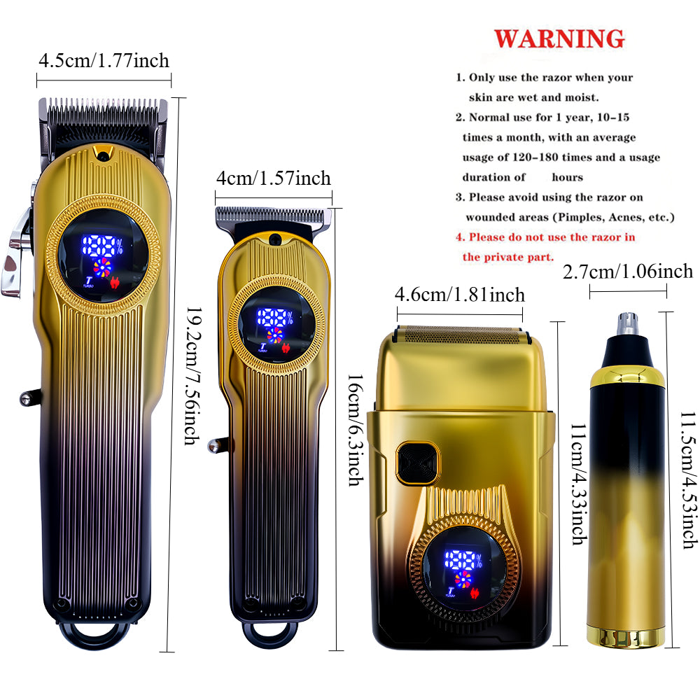 4 in 1 Professional Men's Hair Clipper Set, Shaver and Men's Facial Grooming Tool, Rechargeable Hair Clipper Kit and Trimmer, Cordless Electric Beard and Nose Hair Trimmer