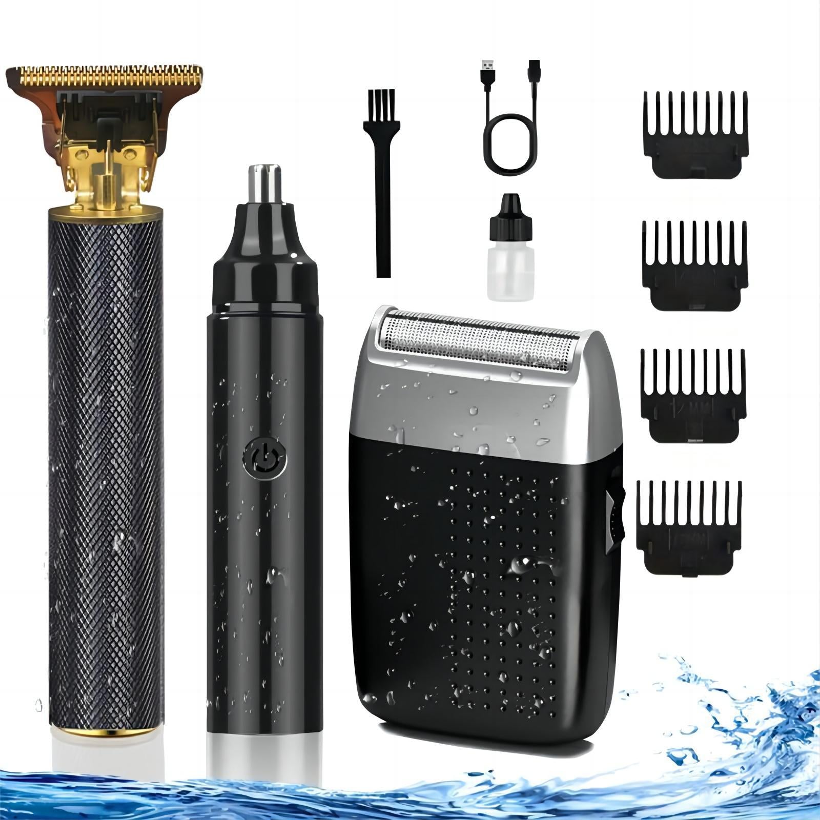 Professional Cordless Hair Clipper and Trimmer for Men, T Blade Zero Gapped Rechargeable Beard Shaver, Hair Cutting Kit With Ear Spoon Tool Set, Black