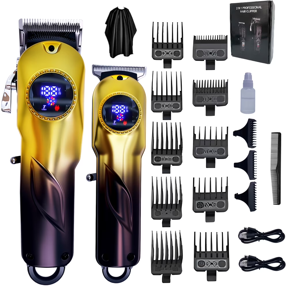 LARGNER 4-in-1 Turbo Cordless Hair Clipper & Electric Grooming Kit, Zero Gapped Beard Trimmer, Foil Shaver, Nose Trimmer, Smart LCD, Gifts for Men